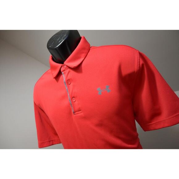 Under Armour Golf Polo HeatGear Loose Short Sleeve Red Shirt Mens Size Large - Picture 1 of 9